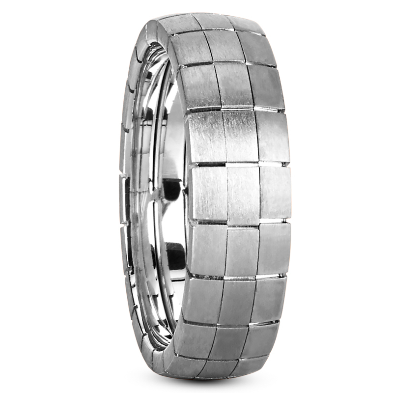 14K all white gold 6mm. satin Rectangular-Cut-Sturdy-Handmade-Wedding-Band - main view