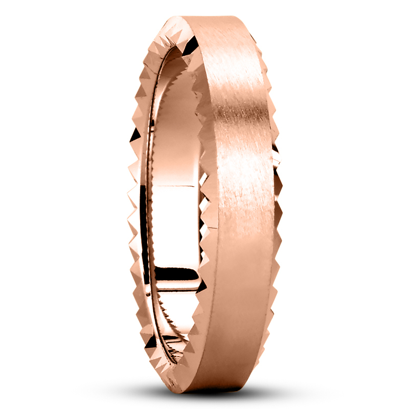 14K pink gold 5mm. satin Zigzag-Edge-Fancy-Wedding-Band - main view
