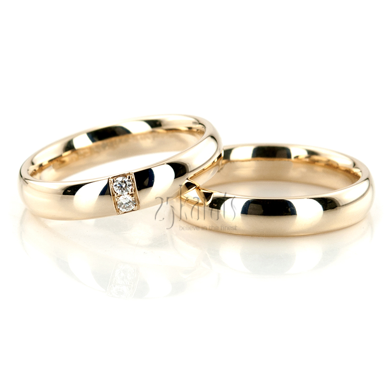 Double Row Diamond Unisex Wedding Rings