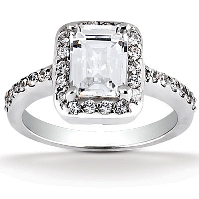 Halo Style bead Set Emerald Cut Center Diamond Engagement Ring ( 0.45 ct. tw.)