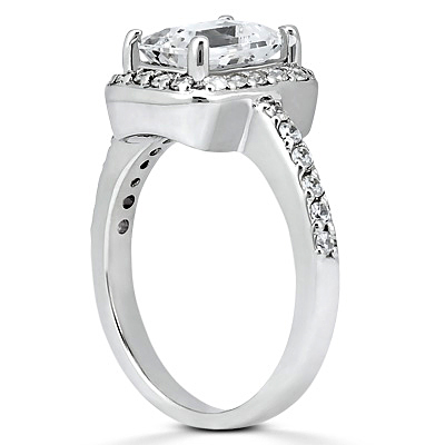 14K white gold Halo Style bead Set Emerald Cut Center Diamond Engagement Ring ( 0.45 ct. tw.) - alternate view 2