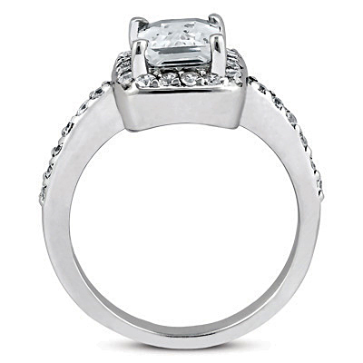 14K white gold Halo Style bead Set Emerald Cut Center Diamond Engagement Ring ( 0.45 ct. tw.) - alternate view 3