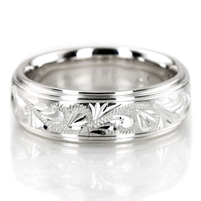 Exclusive Step Edge Carved Design Wedding Band 