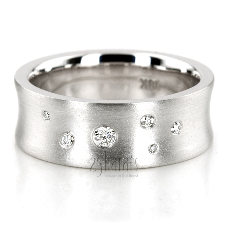 14K white gold 7mm. high polish Scattered-Concave-Diamond-Wedding-Band - main view