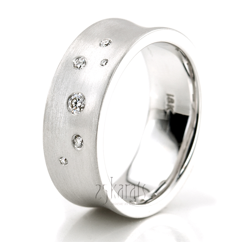 14K white gold 7mm. high polish Scattered-Concave-Diamond-Wedding-Band - alternate view 3