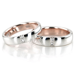 Rose/White Gold Two Tone Princess Cut Diamond Matching Rings Set