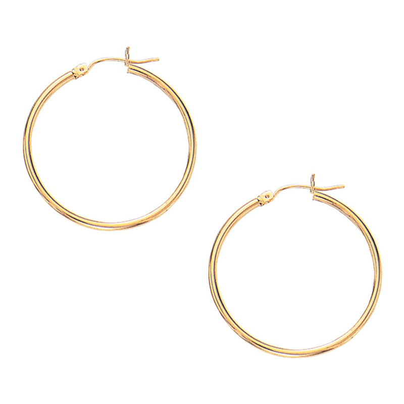 10k Yellow Gold Fancy Tube Hoop Earrings 1.5x25 mm - view 1