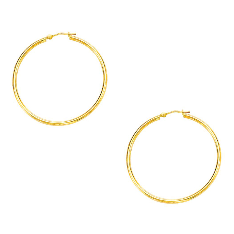 10k Yellow Gold Fancy Tube Hoop Earrings 1.5x30 mm - view 1