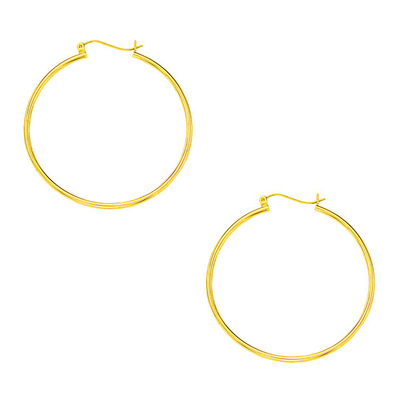 10k Yellow Gold Fancy Tube Hoop Earrings 1.5x40 mm
