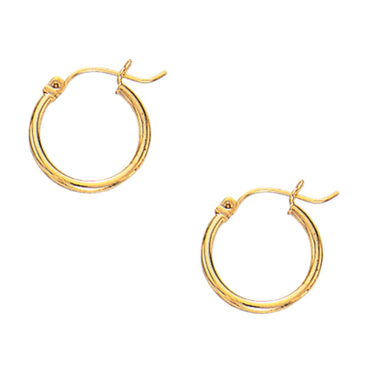 10k Yellow Gold Fancy Tube Hoop Earrings 2x15 mm