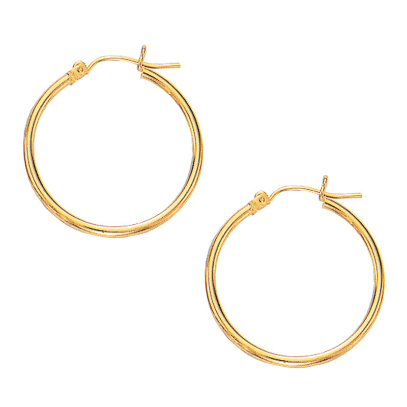 10k Yellow Gold Fancy Tube Hoop Earrings 2x25 mm - view 1