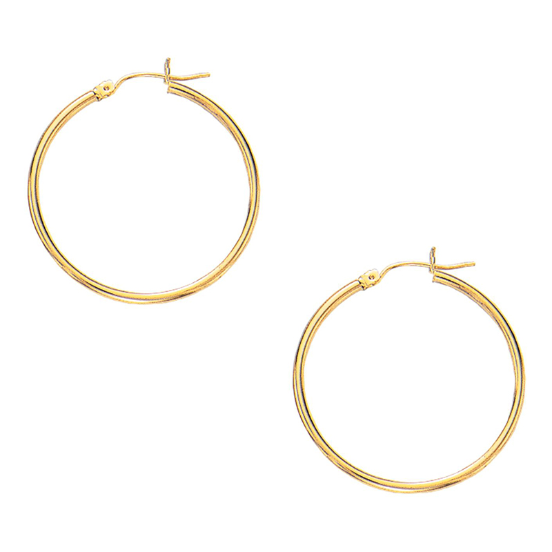 10k Yellow Gold Fancy Tube Hoop Earrings 2x30 mm - view 1