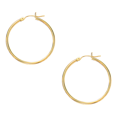 10k Yellow Gold Fancy Tube Hoop Earrings 2x30 mm