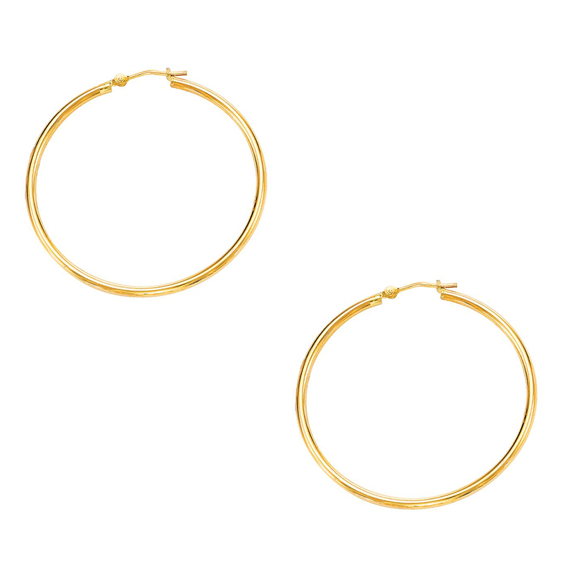 10k Yellow Gold Fancy Tube Hoop Earrings 2x40 mm - view 1