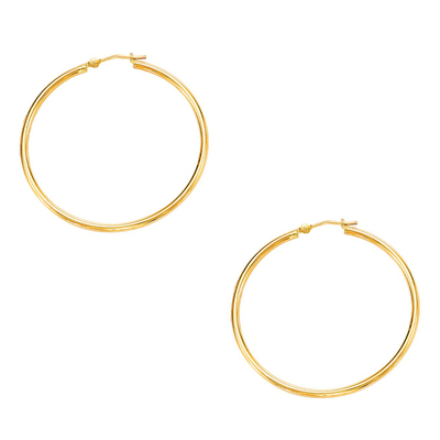 10k Yellow Gold Fancy Tube Hoop Earrings 2x40 mm