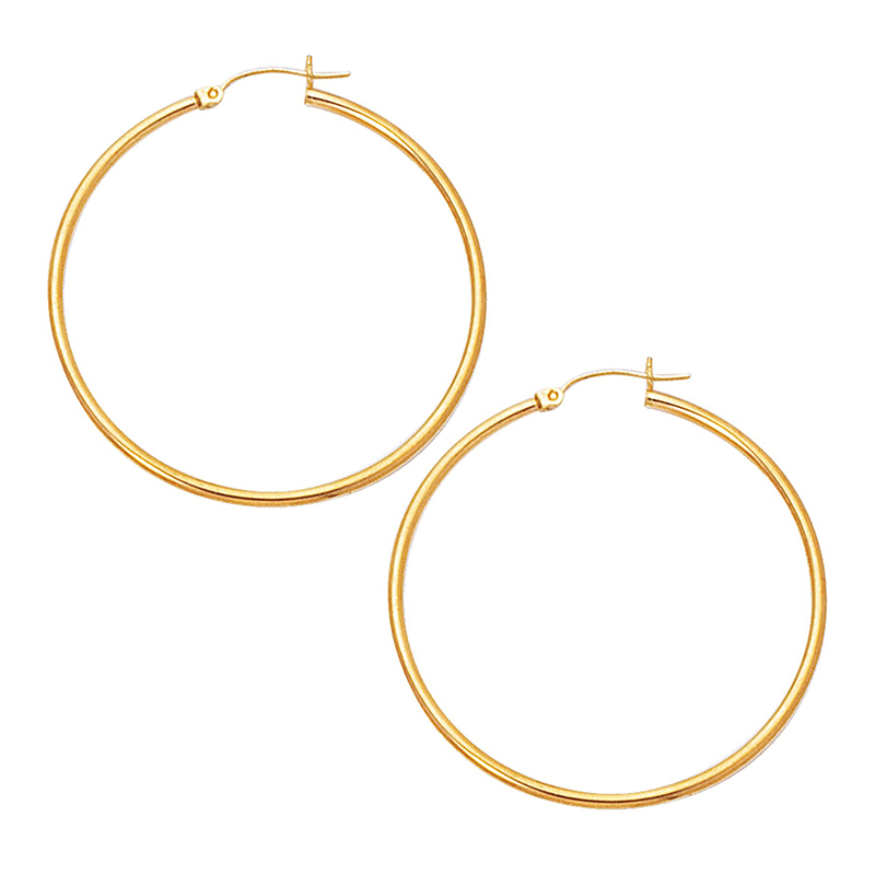 10k Yellow Gold Fancy Tube Hoop Earrings 2x45 mm - view 1