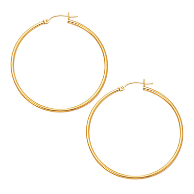 10k Yellow Gold Fancy Tube Hoop Earrings 2x45 mm