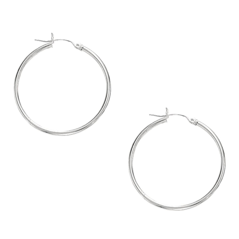 10k White Gold Fancy Tube Hoop Earrings 1.5x25 mm - view 1