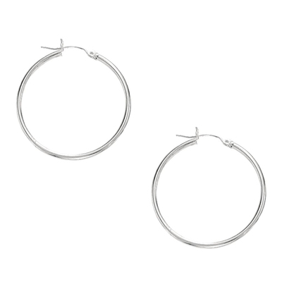 10k White Gold Fancy Tube Hoop Earrings 1.5x25 mm