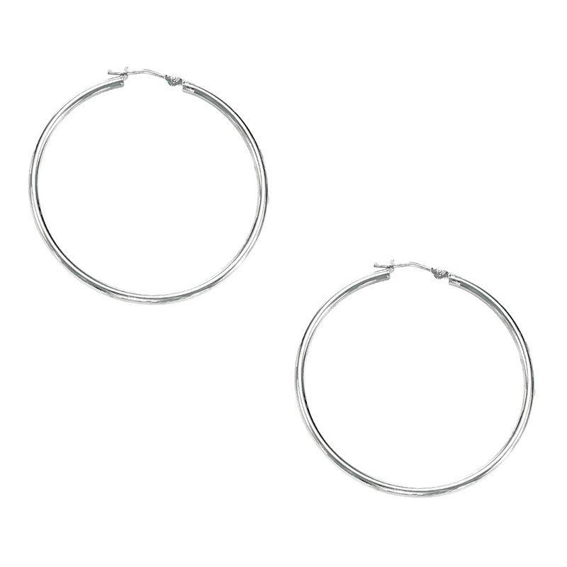 10k White Gold Fancy Tube Hoop Earrings 1.5x30 mm - view 1