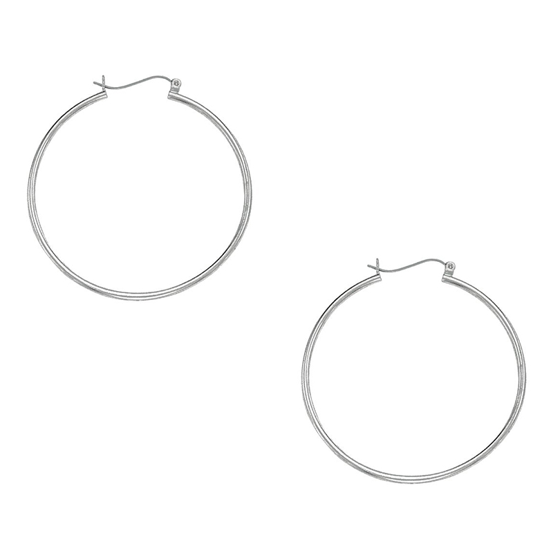 10k White Gold Fancy Tube Hoop Earrings 1.5x10 mm - view 1