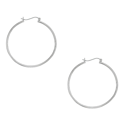 10k White Gold Fancy Tube Hoop Earrings 1.5x10 mm