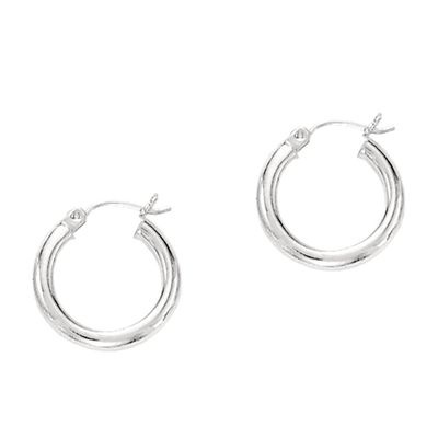 10k White Gold Fancy Tube Hoop Earrings 2x15 mm