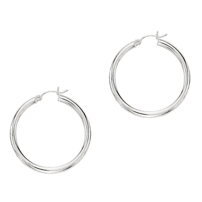 10k White Gold Fancy Tube Hoop Earrings 2x25 mm