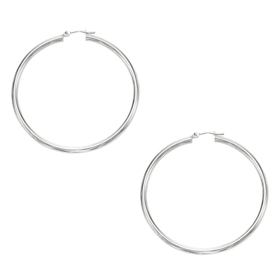 10k White Gold Fancy Tube Hoop Earrings 2x40 mm