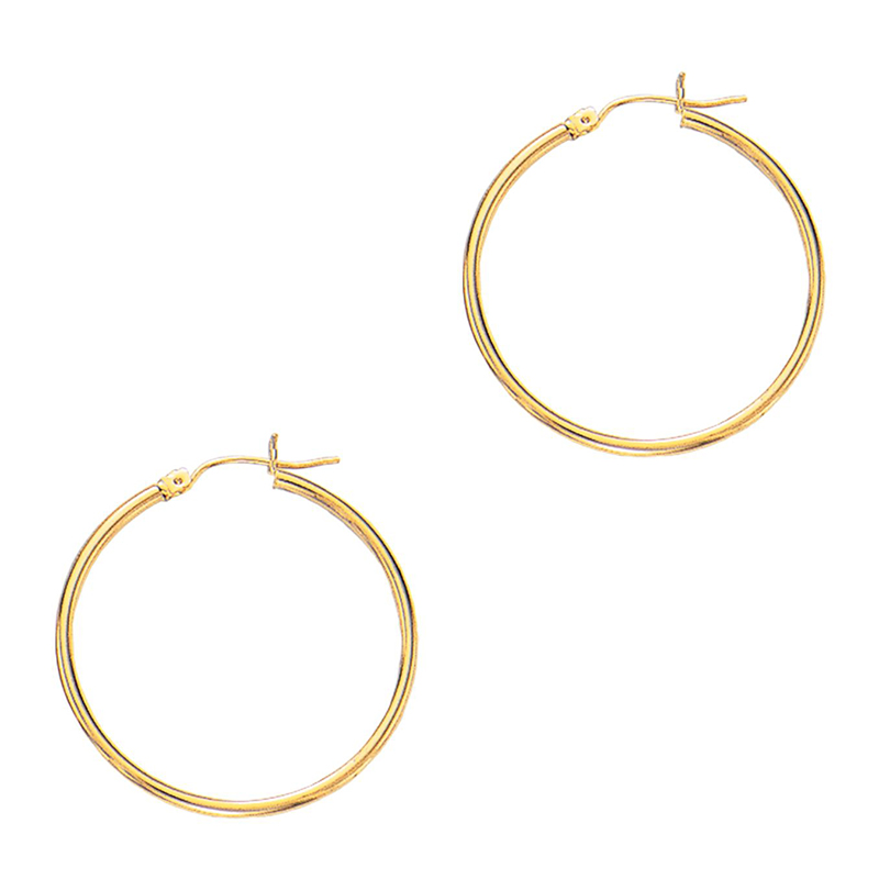14k Gold Fancy Tube Hoop Earrings 2x30 mm - view 1
