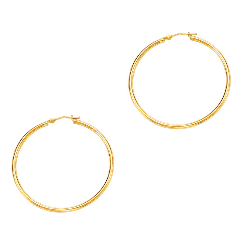 14k Gold Fancy Tube Hoop Earrings 2x40 mm - view 1
