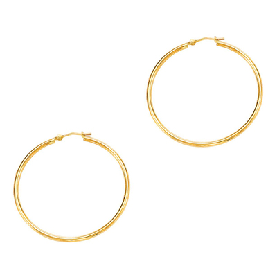 14k Gold Fancy Tube Hoop Earrings 2x40 mm