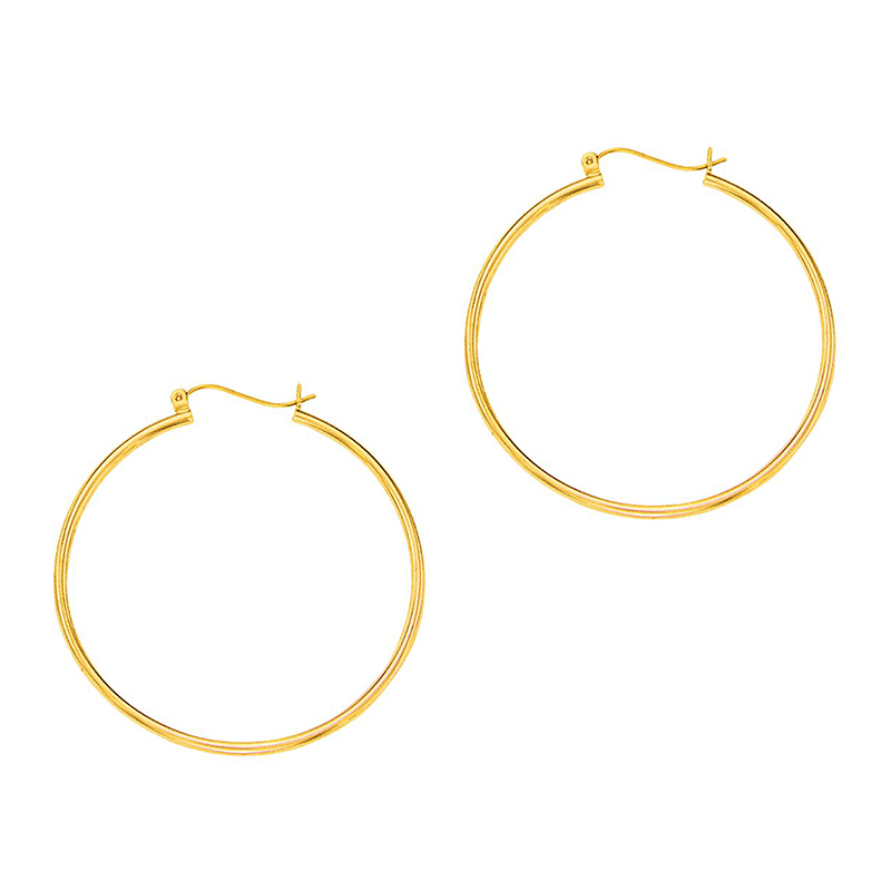 14k Gold Fancy Tube Hoop Earrings 2x45 mm - view 1