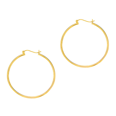 14k Gold Fancy Tube Hoop Earrings 2x45 mm