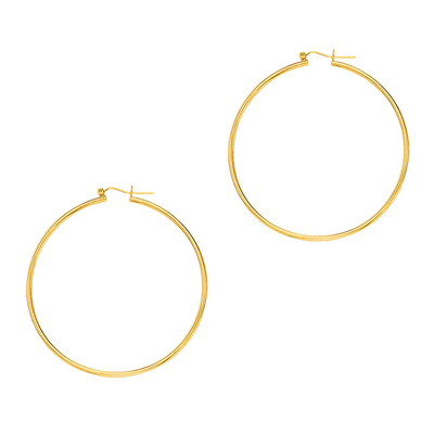 14k Gold Fancy Tube Hoop Earrings 2x55 mm