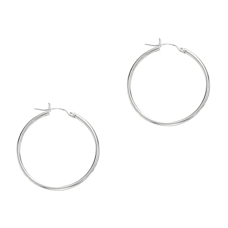 14k White Gold Fancy Tube Polished Hoop Earrings 1.5x25 mm - view 1