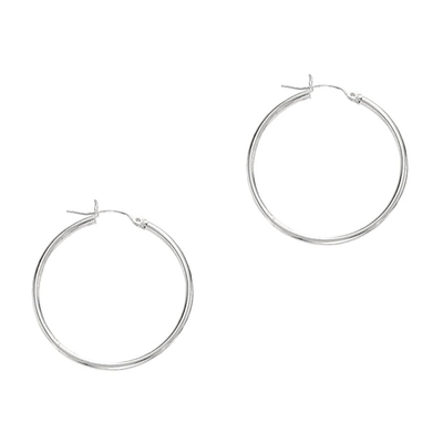 14k White Gold Fancy Tube Polished Hoop Earrings 1.5x25 mm