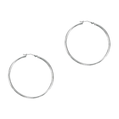 14k White Gold Fancy Tube Polished Hoop Earrings 1.5x30 mm