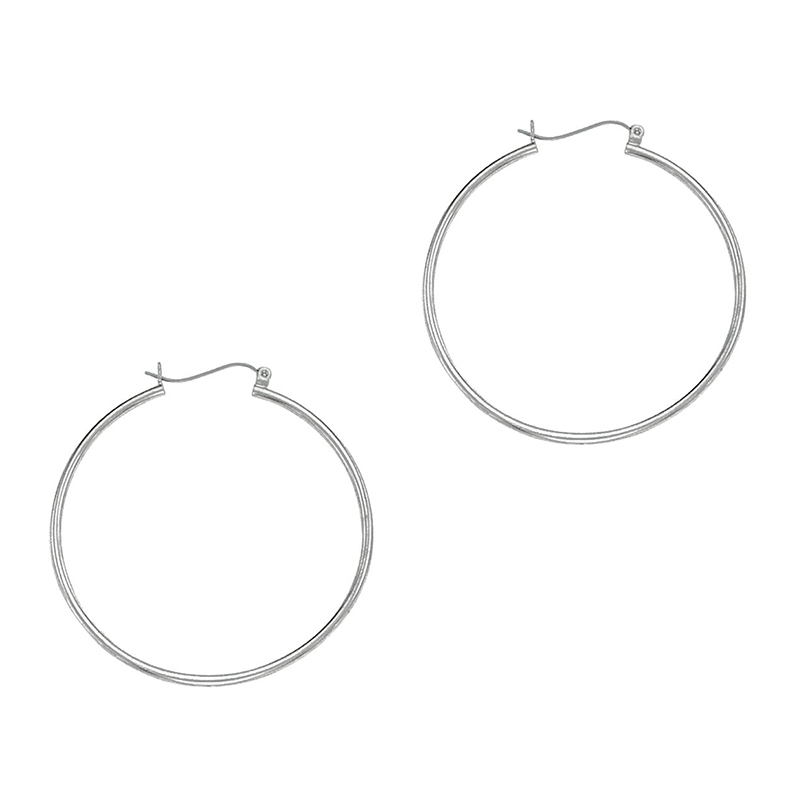 14k White Gold Fancy Tube Polished Hoop Earrings 1.5x40 mm - view 1