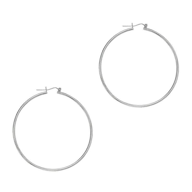 14k White Gold Fancy Tube Polished Hoop Earrings 1.5x45 mm - view 1
