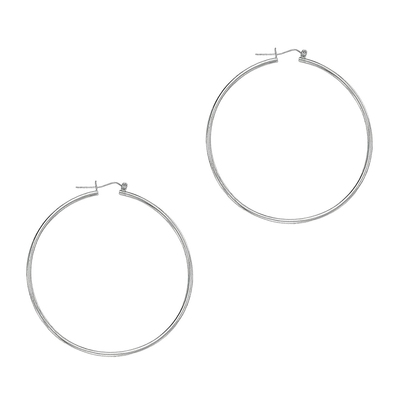 14k White Gold Fancy Tube Polished Hoop Earrings 1.5x45 mm