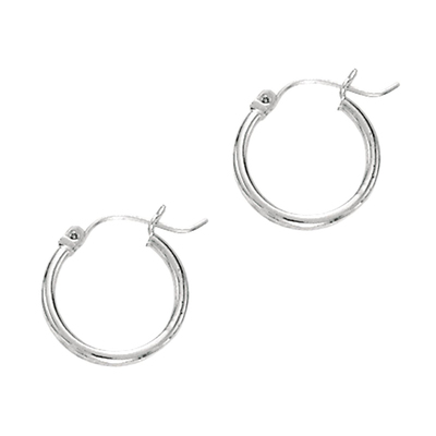 14k White Gold Fancy Tube Polished Hoop Earrings 2x20 mm