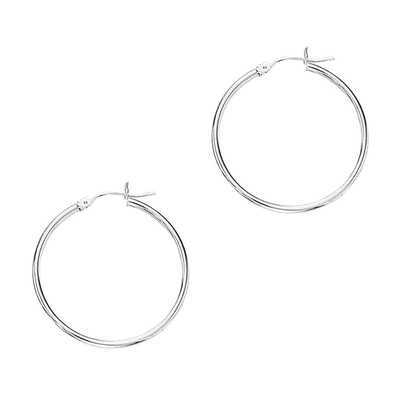 14k White Gold Fancy Tube Polished Hoop Earrings 2x30 mm
