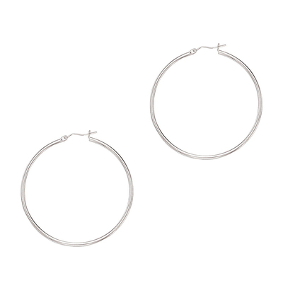 14k White Gold Fancy Tube Polished Hoop Earrings 2x50 mm