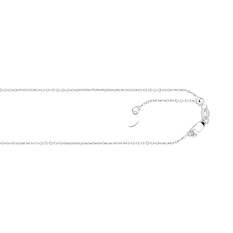 14K White Gold 22 Inches Classic Cable Adjustable Chain With Heart - main view
