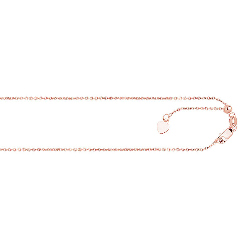 14k Rose Gold 22 Inches Classic Cable Adjustable Chain With Heart 