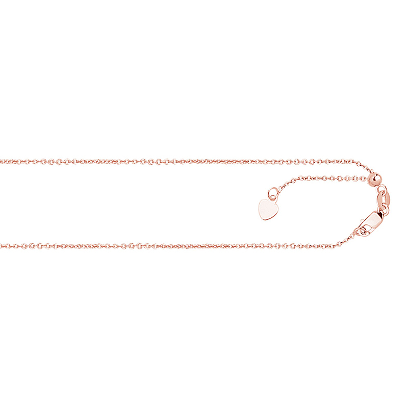 14K Rose Gold 22 Inches Classic Cable Adjustable Chain With Heart - main view