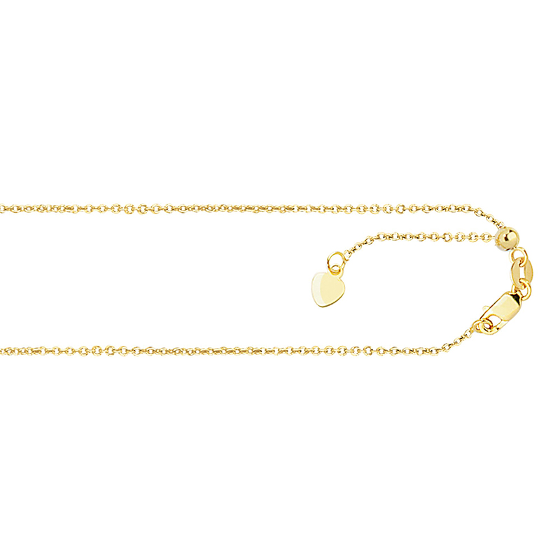 14k Yellow Gold 22 Inches Classic Cable Adjustable Chain With Heart 