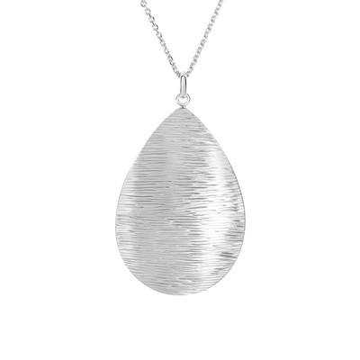 Diamond Cut Design Brushed Drop Pendant With 18 Inch Cable Chain