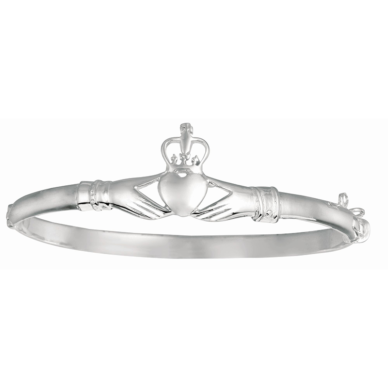 Sterling Silver Claddagh Design Bangle Bracelet 